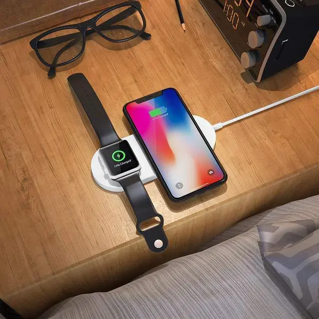 Alt view image 2 of 7 - Wireless Charger for Apple Watch, 2-in-1 Charging Pad Stand Compatible for with for iPhone Xs/XS Max/XR/X/ 8/ Plus/Series 4/3/2/1