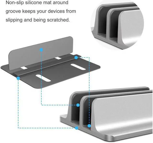 Alt view image 4 of 7 - [Updated Dock Version] Vertical Laptop Stand, Double Desktop Stand Holder with Adjustable Dock (Up to 17.3 inch), Fits All MacBook/Surface/Samsung/HP/Dell/Chrome book