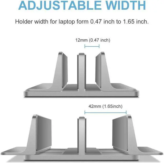 Alt view image 3 of 7 - [Updated Dock Version] Vertical Laptop Stand, Double Desktop Stand Holder with Adjustable Dock (Up to 17.3 inch), Fits All MacBook/Surface/Samsung/HP/Dell/Chrome book
