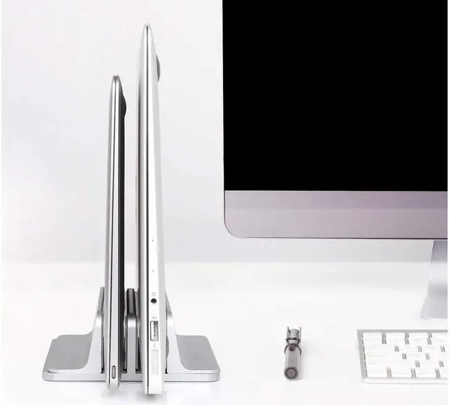 Alt view image 7 of 7 - [Updated Dock Version] Vertical Laptop Stand, Double Desktop Stand Holder with Adjustable Dock (Up to 17.3 inch), Fits All MacBook/Surface/Samsung/HP/Dell/Chrome book