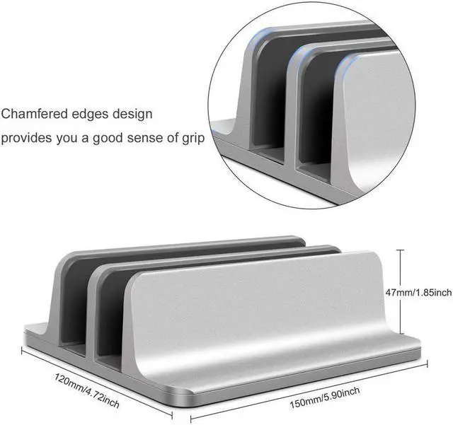 Alt view image 5 of 7 - [Updated Dock Version] Vertical Laptop Stand, Double Desktop Stand Holder with Adjustable Dock (Up to 17.3 inch), Fits All MacBook/Surface/Samsung/HP/Dell/Chrome book