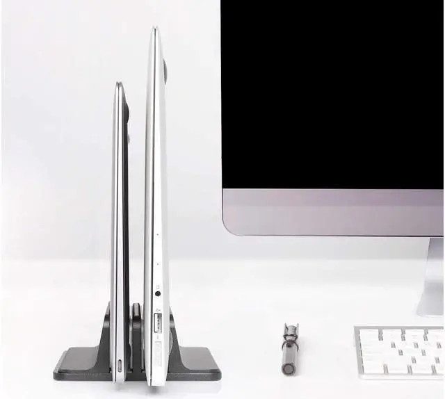 Alt view image 7 of 7 - [Updated Dock Version] Vertical Laptop Stand, Double Desktop Stand Holder with Adjustable Dock (Up to 17.3 inch), Fits All MacBook/Surface/Samsung/HP/Dell/Chrome book