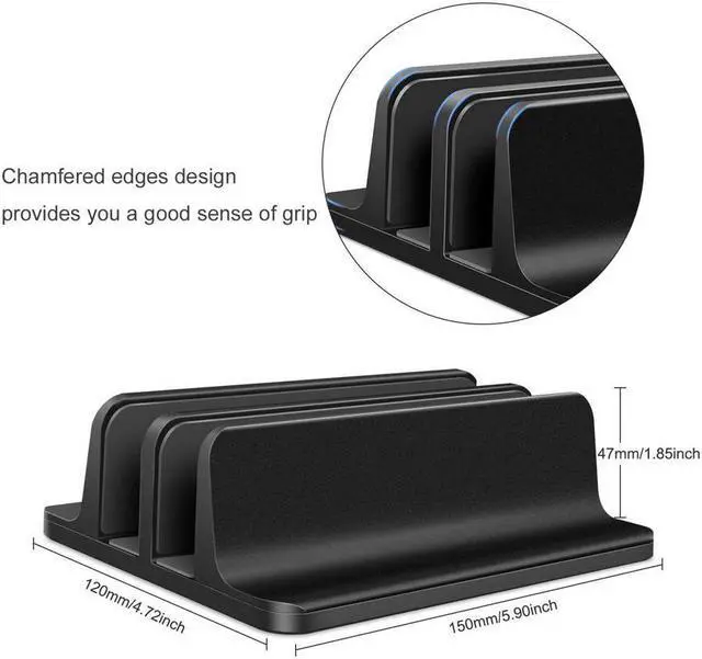 Alt view image 3 of 7 - [Updated Dock Version] Vertical Laptop Stand, Double Desktop Stand Holder with Adjustable Dock (Up to 17.3 inch), Fits All MacBook/Surface/Samsung/HP/Dell/Chrome book