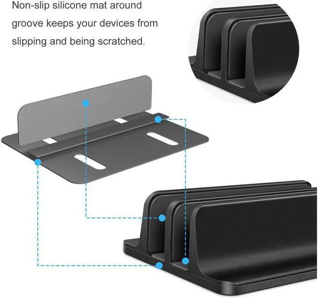Alt view image 5 of 7 - [Updated Dock Version] Vertical Laptop Stand, Double Desktop Stand Holder with Adjustable Dock (Up to 17.3 inch), Fits All MacBook/Surface/Samsung/HP/Dell/Chrome book