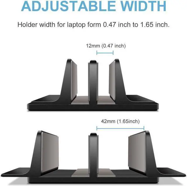 Alt view image 4 of 7 - [Updated Dock Version] Vertical Laptop Stand, Double Desktop Stand Holder with Adjustable Dock (Up to 17.3 inch), Fits All MacBook/Surface/Samsung/HP/Dell/Chrome book