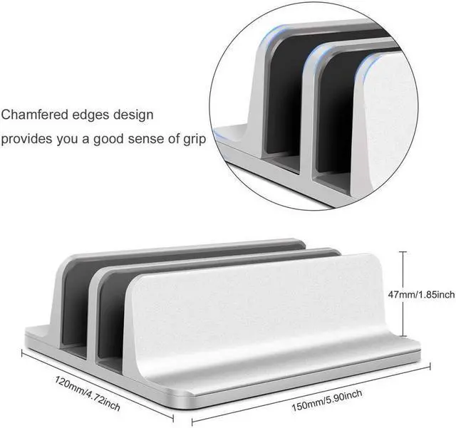 Alt view image 4 of 7 - [Updated Dock Version] Vertical Laptop Stand, Double Desktop Stand Holder with Adjustable Dock (Up to 17.3 inch), Fits All MacBook/Surface/Samsung/HP/Dell/Chrome book