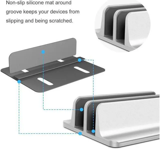 Alt view image 5 of 7 - [Updated Dock Version] Vertical Laptop Stand, Double Desktop Stand Holder with Adjustable Dock (Up to 17.3 inch), Fits All MacBook/Surface/Samsung/HP/Dell/Chrome book
