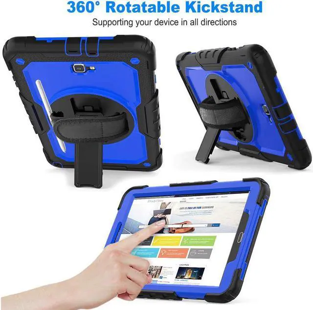 Alt view image 4 of 6 - Galaxy Tab T580 T585 T587 Case Cover Tab A 10.1 Case [Full-Body] Drop Proof Case with 360 Rotating Stand [Hand Strap] [Screen Protector] Pencil Holder for Samsung Tab A 10.1 inch