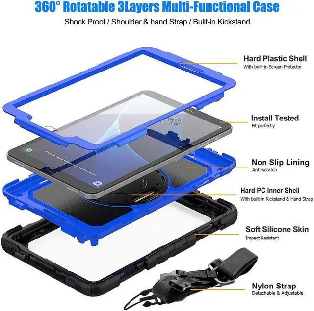 Alt view image 5 of 6 - Galaxy Tab T580 T585 T587 Case Cover Tab A 10.1 Case [Full-Body] Drop Proof Case with 360 Rotating Stand [Hand Strap] [Screen Protector] Pencil Holder for Samsung Tab A 10.1 inch