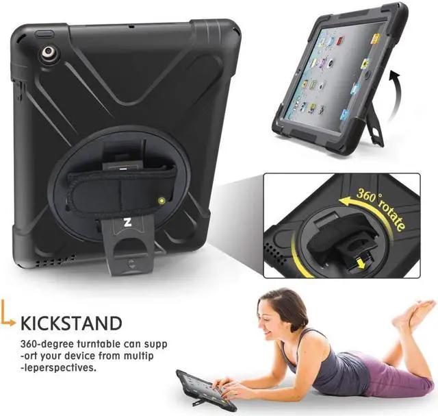 Alt view image 2 of 7 - iPad 2 Case iPad 3 Case iPad 4 Case Cover Heavy Duty Shockproof Protective Case for iPad 2 3 4 Tablet Case with 360 Degrees Rotable Hand Strap Kickstand and Shoulder Strap