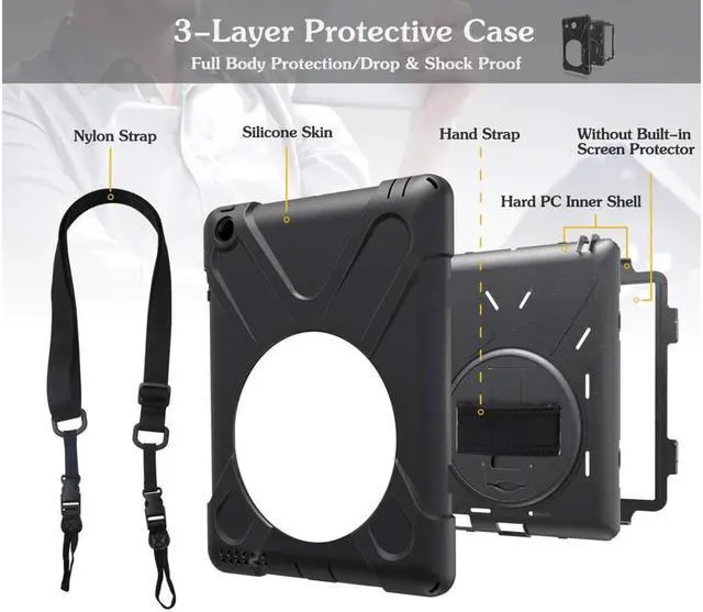 Alt view image 4 of 7 - iPad 2 Case iPad 3 Case iPad 4 Case Cover Heavy Duty Shockproof Protective Case for iPad 2 3 4 Tablet Case with 360 Degrees Rotable Hand Strap Kickstand and Shoulder Strap