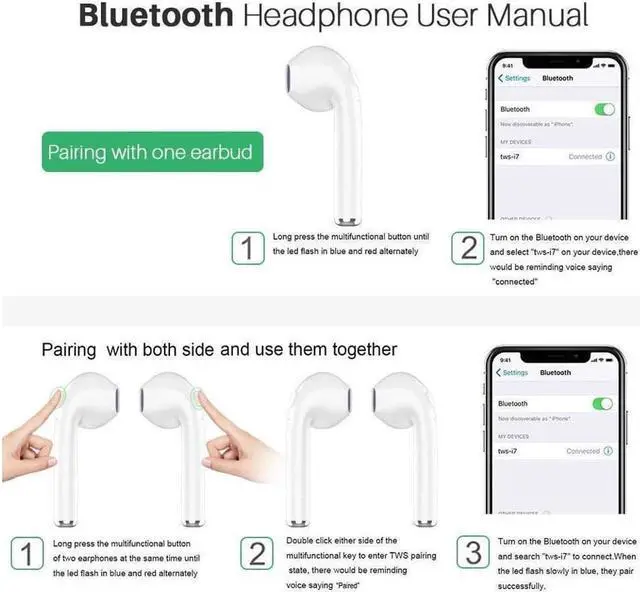 Alt view image 5 of 7 - Bluetooth Headphones,Wireless Headphones Earbuds Stereo Earphone Cordless Sport Headsets,Bluetooth in-Ear Earphones with Built-in Mic for Smart Phones- Best Sport Wireless Earbuds