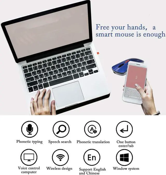 Alt view image 5 of 7 - Wireless Voice Mouse,2019 Newest Smart AI Voice Mouse 2.4 G Rechargeable Support Voice Typing/Searching/Translation/Command Wireless Mouse for Windows 7/8/10(Blue)