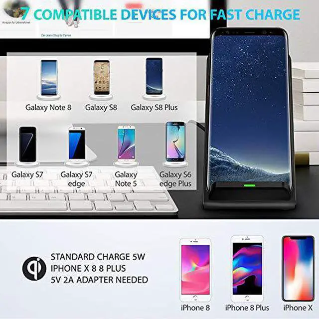Alt view image 7 of 7 - Wireless Charger, Qi Certified Wireless Charging Stand Compatible with iPhone Xs MAX/XR/XS/X/8/8 Plus, 10W Galaxy Note 9/S9/S9 Plus/Note 8/S8, 5W All Qi-Enabled Phones(No AC Adapter), Black
