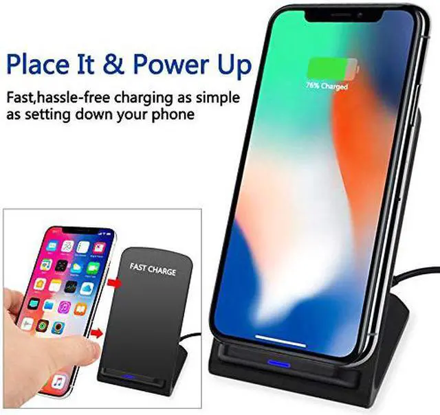 Alt view image 3 of 7 - Wireless Charger, Qi Certified Wireless Charging Stand Compatible with iPhone Xs MAX/XR/XS/X/8/8 Plus, 10W Galaxy Note 9/S9/S9 Plus/Note 8/S8, 5W All Qi-Enabled Phones(No AC Adapter), Black