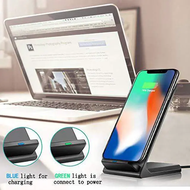 Alt view image 2 of 7 - Wireless Charger, Qi Certified Wireless Charging Stand Compatible with iPhone Xs MAX/XR/XS/X/8/8 Plus, 10W Galaxy Note 9/S9/S9 Plus/Note 8/S8, 5W All Qi-Enabled Phones(No AC Adapter), Black