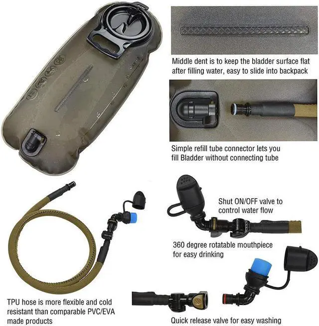 Alt view image 4 of 7 - Tactical MOLLE Hydration Pack Backpack 900D with 3L Leak-Proof Water Bladder, Keep Liquids Cool for Up to 4 Hours, Daypack for Hiking, Cycling, Running, Hunting, Biking
