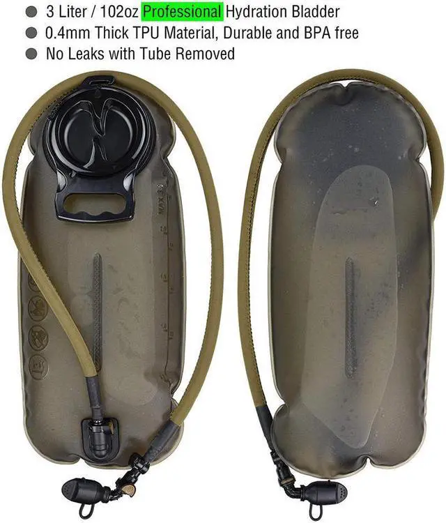 Alt view image 6 of 7 - Tactical MOLLE Hydration Pack Backpack 900D with 3L Leak-Proof Water Bladder, Keep Liquids Cool for Up to 4 Hours, Daypack for Hiking, Cycling, Running, Hunting, Biking
