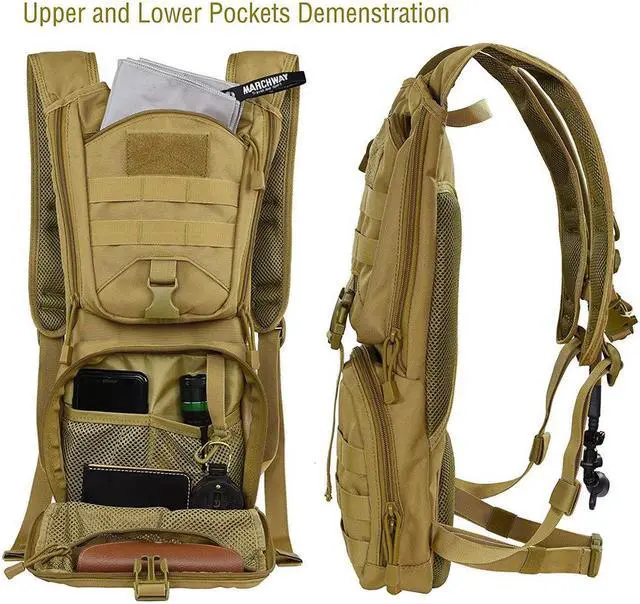 Alt view image 2 of 7 - Tactical MOLLE Hydration Pack Backpack 900D with 3L Leak-Proof Water Bladder, Keep Liquids Cool for Up to 4 Hours, Daypack for Hiking, Cycling, Running, Hunting, Biking