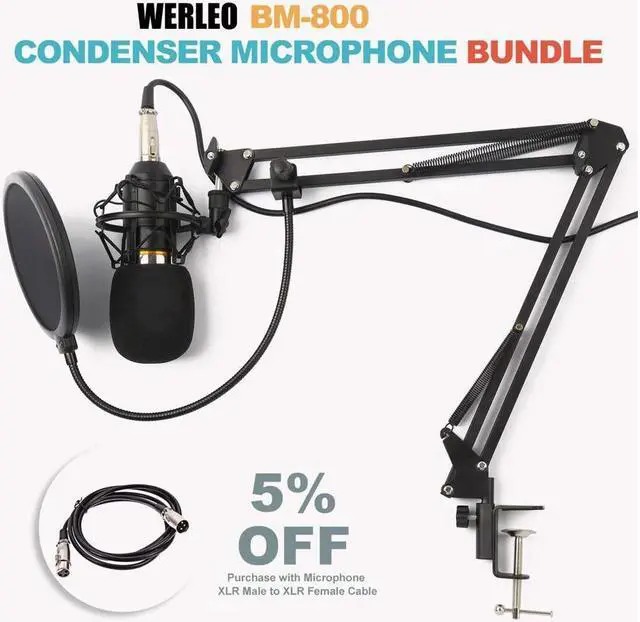Alt view image 3 of 7 - Condenser Microphone XLR to 3.5mm Podcasting Studio Recording Condenser Microphone Kit Computer Mics with Adjustable Mic Suspension Scissor Arm Metal Shock Mount Double-layer Pop Filter Silver