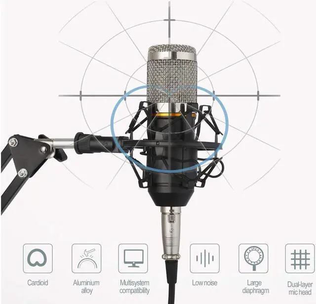 Alt view image 4 of 7 - Condenser Microphone XLR to 3.5mm Podcasting Studio Recording Condenser Microphone Kit Computer Mics with Adjustable Mic Suspension Scissor Arm Metal Shock Mount Double-layer Pop Filter Silver