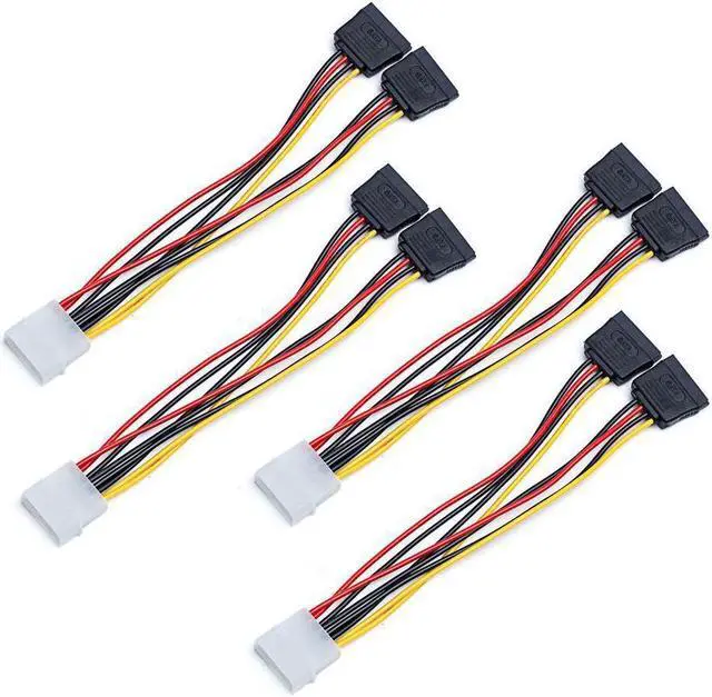 Alt view image 2 of 6 - 4 pack Cables & Connectors 6 inch Molex 4-pin Male to 2 x SATA 15-Pin Female Y-Splitter Power Adapter Converter Cable w/Latch Locking,ATX 12V/5V & HDD/SSD - (Cable Length: 15cm)