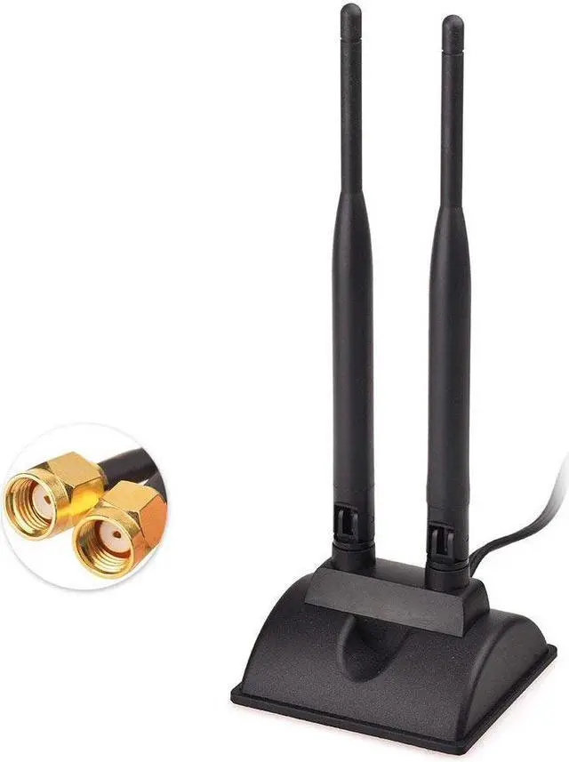 Alt view image 2 of 7 - Dual WiFi Antenna with RP-SMA Male Connector, 2.4GHz 5GHz Dual Band Antenna Magnetic Base for WiFi Wireless Router Mobile Hotspot