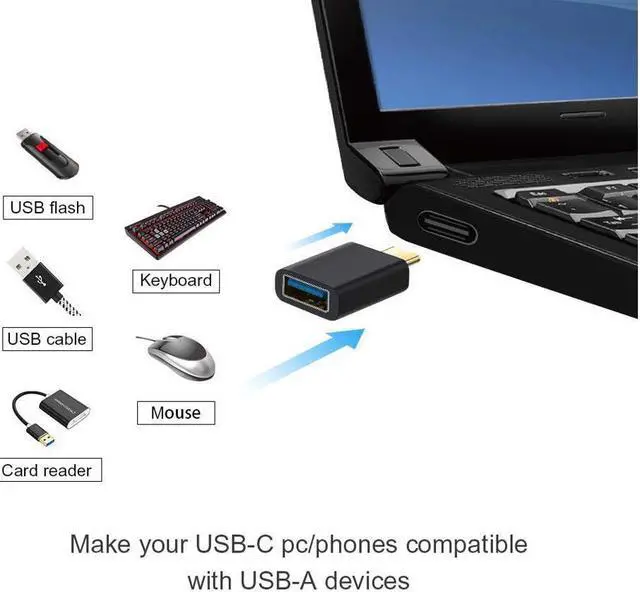 Alt view image 6 of 6 - USB Type C to USB 3.0 Mini Adapter, Thunderbolt 3 to USB Adapter Aluminum with Indicator LED for Macbook Pro 2018/2017, MacBook Air 2018, Pixel 3, Dell XPS, and More Type-C Devices