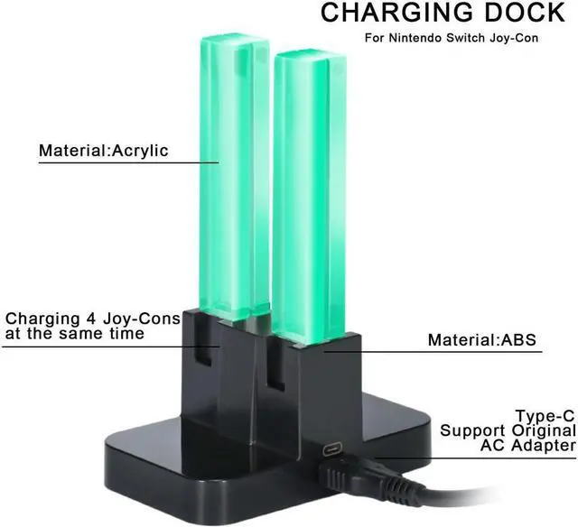 Alt view image 3 of 6 - Nintendo Switch Joy-Con Charging Dock 4 in 1 Joy-Con Charger Station for Nintendo Switch Controller with Individual LEDs indication