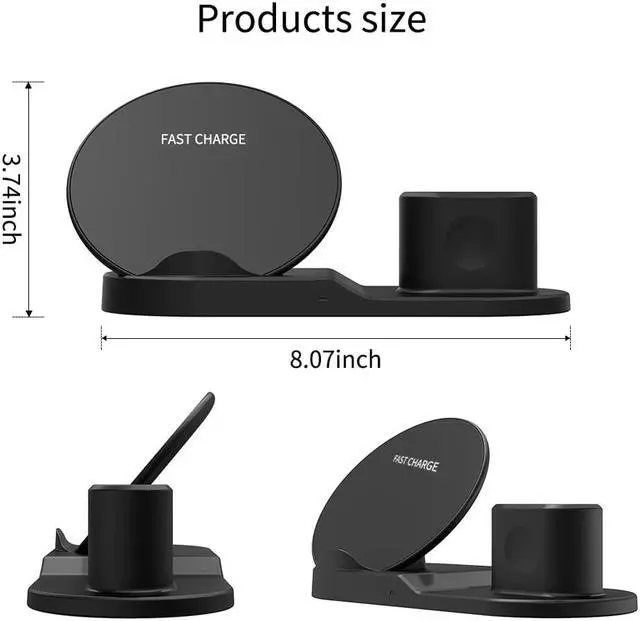 Alt view image 3 of 7 - 3 in 1 Wireless Charger for Apple iWatch 1 2 3 Generation Charging Station for Airpods Qi Fast Wireless Charger Dock for iPhone XR XS MAX X 8 7 6s Plus Samsung S8 and Other Qi-Enabled Devices