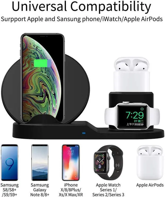 Alt view image 2 of 7 - 3 in 1 Wireless Charger for Apple iWatch 1 2 3 Generation Charging Station for Airpods Qi Fast Wireless Charger Dock for iPhone XR XS MAX X 8 7 6s Plus Samsung S8 and Other Qi-Enabled Devices