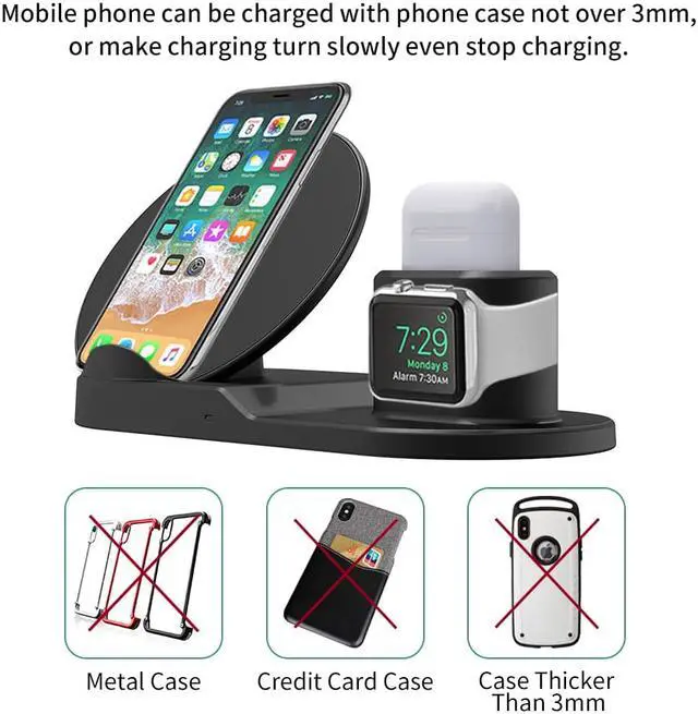 Alt view image 6 of 7 - 3 in 1 Wireless Charger for Apple iWatch 1 2 3 Generation Charging Station for Airpods Qi Fast Wireless Charger Dock for iPhone XR XS MAX X 8 7 6s Plus Samsung S8 and Other Qi-Enabled Devices