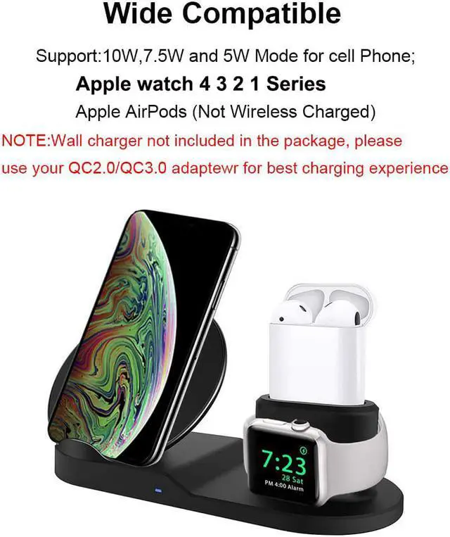 Alt view image 7 of 7 - 3 in 1 Wireless Charger for Apple iWatch 1 2 3 Generation Charging Station for Airpods Qi Fast Wireless Charger Dock for iPhone XR XS MAX X 8 7 6s Plus Samsung S8 and Other Qi-Enabled Devices
