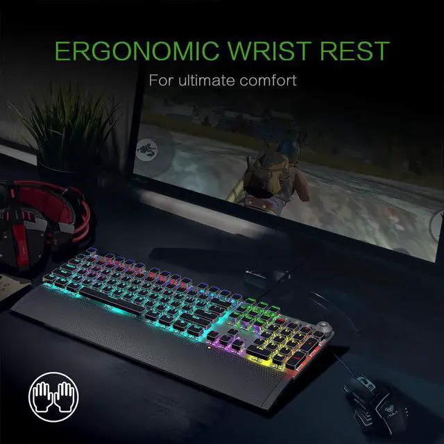 Alt view image 4 of 7 - WERLEO Gaming Mechanical Keyboard Customizable RGB Backlit 104 Anti-ghosting Keys Quick-Response & Quiet Black Switches and Multimedia Control for PC and Desktop Computer with Removable Hand Rest