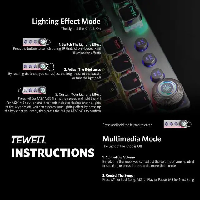 Alt view image 7 of 7 - WERLEO Gaming Mechanical Keyboard Customizable RGB Backlit 104 Anti-ghosting Keys Quick-Response & Quiet Black Switches and Multimedia Control for PC and Desktop Computer with Removable Hand Rest