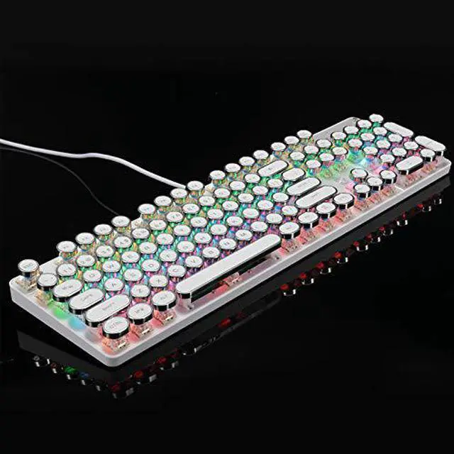 Alt view image 5 of 7 - USB LED Backlit Retro Typewriter Mechanical Keyboard - Blue Switch - Round Keycaps - 104 Keys Vintage Inspired Steampunk Gaming Keyboard – Mechanical Gaming Keyboard for PC Mac Gamers