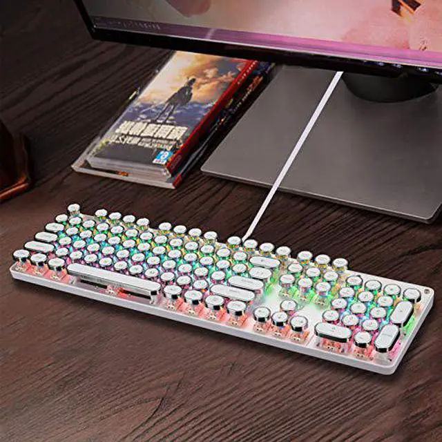 Alt view image 7 of 7 - USB LED Backlit Retro Typewriter Mechanical Keyboard - Blue Switch - Round Keycaps - 104 Keys Vintage Inspired Steampunk Gaming Keyboard – Mechanical Gaming Keyboard for PC Mac Gamers