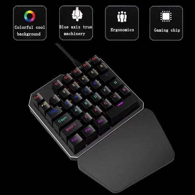 Alt view image 5 of 7 - Mechanical Gaming Keyboard One Handed Keyboard 35 keys Anti-ghosting Keyboard Portable Wired Game Blue Switch Keypad with 7 Color Led Backlit for Windows PC Laptop Computer