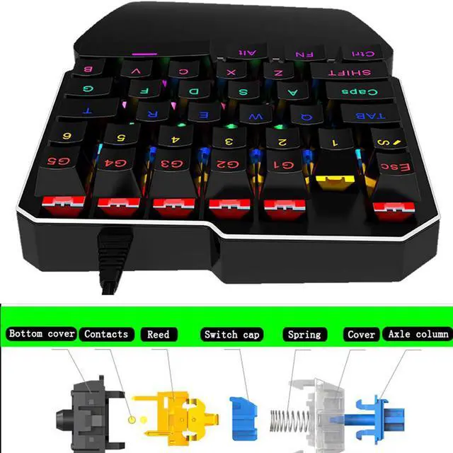 Alt view image 6 of 7 - Mechanical Gaming Keyboard One Handed Keyboard 35 keys Anti-ghosting Keyboard Portable Wired Game Blue Switch Keypad with 7 Color Led Backlit for Windows PC Laptop Computer