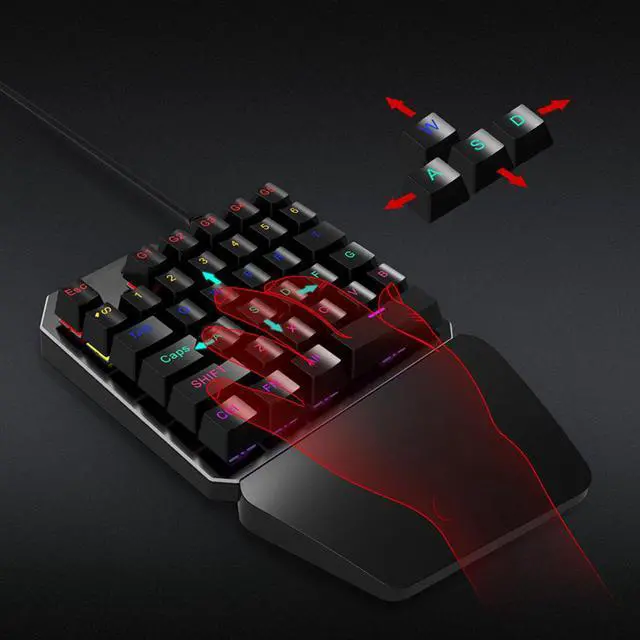 Alt view image 3 of 7 - Mechanical Gaming Keyboard One Handed Keyboard 35 keys Anti-ghosting Keyboard Portable Wired Game Blue Switch Keypad with 7 Color Led Backlit for Windows PC Laptop Computer