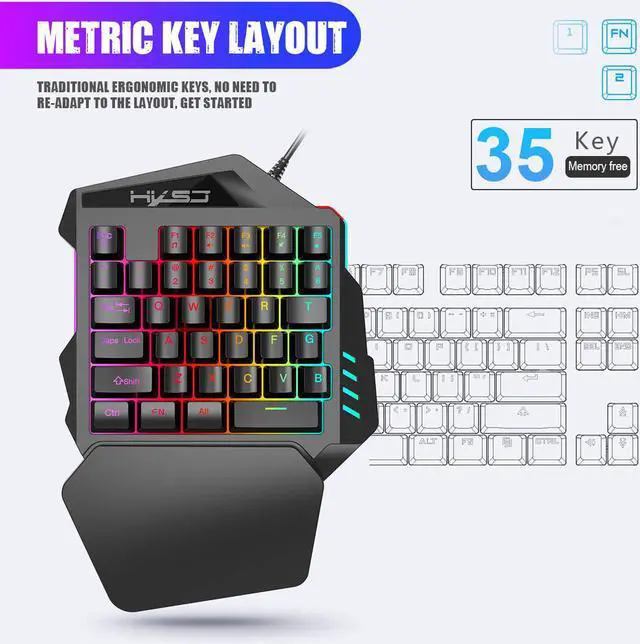 Alt view image 2 of 7 - Werleo One-Handed Mechanical Gaming Keyboard Small Gaming Keyboard Feel Wide Hand Rest with 35 Keys RGB LED Colorful Backlight Keypad Black
