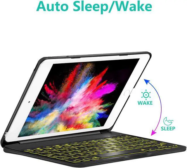 Alt view image 4 of 7 - iPad Mini 5 / Mini 4 Bluetooth Keyboard - 135 Degree Flip - 7 Color Backlit - Auto Sleep/Wake - Ultra-Thin Wireless Bluetooth Keyboard Case Cover for Apple iPad Mini 5 (2019) iPad Mini 4 (2015)