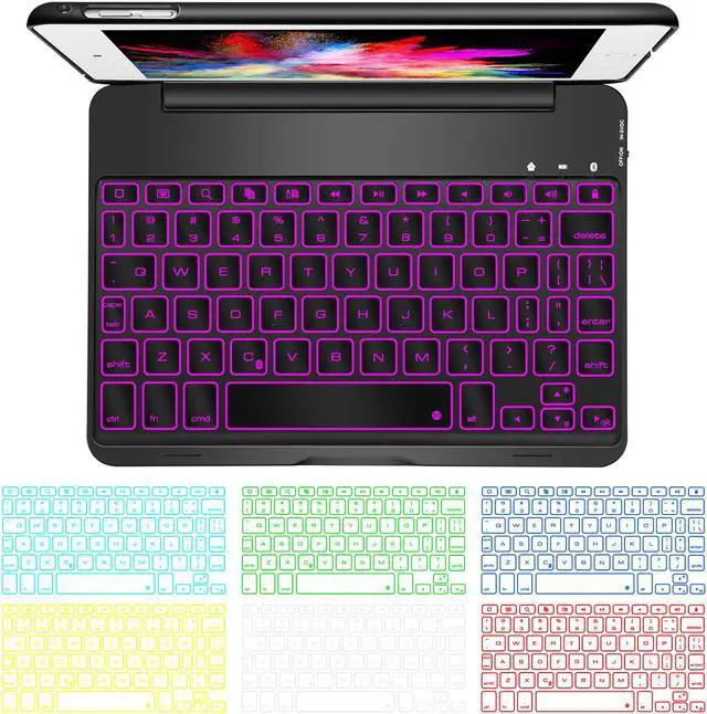 Alt view image 3 of 7 - iPad Mini 5 / Mini 4 Bluetooth Keyboard - 135 Degree Flip - 7 Color Backlit - Auto Sleep/Wake - Ultra-Thin Wireless Bluetooth Keyboard Case Cover for Apple iPad Mini 5 (2019) iPad Mini 4 (2015)