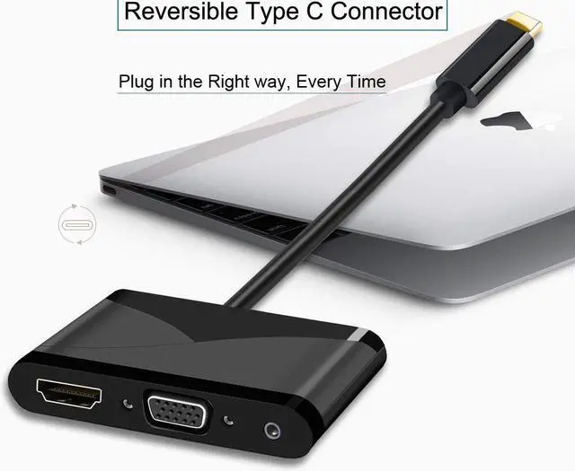 Alt view image 5 of 7 - Werleo USB C to HDMI + VGA Audio Adapter USB Type C Thunderbolt 3 Compatible to HDMI 4K + VGA Video Converter for 2017 New MacBook Pro / Chromebook Pixel / ThinkPad T470 / Samsung Galaxy S8 etc