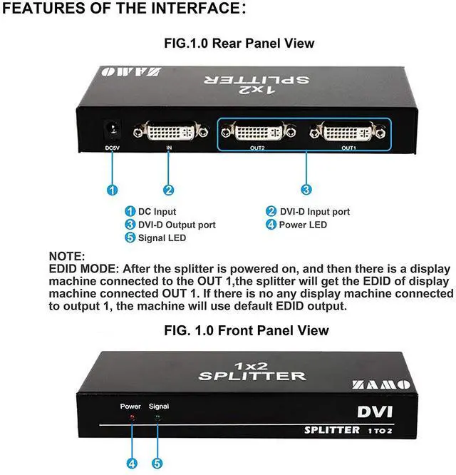 Alt view image 3 of 7 - WERLEO 1x2 DVI Splitter Multiple Video Display Support 4K2K 3D 1 Input 2 Output DVI Distribution