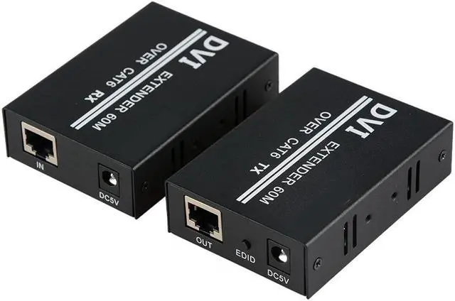 Alt view image 2 of 7 - DVI Extender Werleo 1080p to 196ft 60M DVI Extender Over Single Cat6 TX / RX Ethernet Converter  - 1xTransmitter+1x Receiver+ 1 Pair Power Adapters