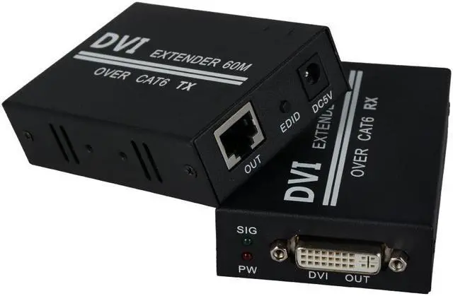 Alt view image 5 of 7 - DVI Extender Werleo 1080p to 196ft 60M DVI Extender Over Single Cat6 TX / RX Ethernet Converter  - 1xTransmitter+1x Receiver+ 1 Pair Power Adapters