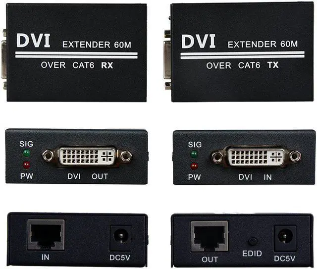 Alt view image 3 of 7 - DVI Extender Werleo 1080p to 196ft 60M DVI Extender Over Single Cat6 TX / RX Ethernet Converter  - 1xTransmitter+1x Receiver+ 1 Pair Power Adapters