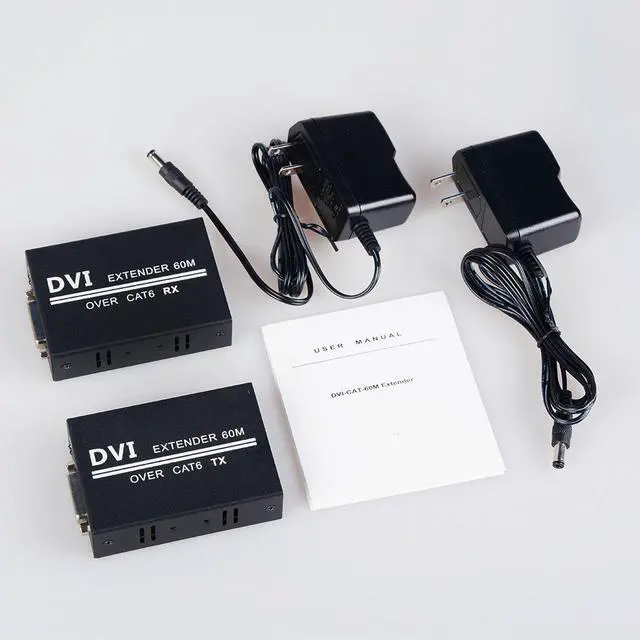 Alt view image 7 of 7 - DVI Extender Werleo 1080p to 196ft 60M DVI Extender Over Single Cat6 TX / RX Ethernet Converter  - 1xTransmitter+1x Receiver+ 1 Pair Power Adapters