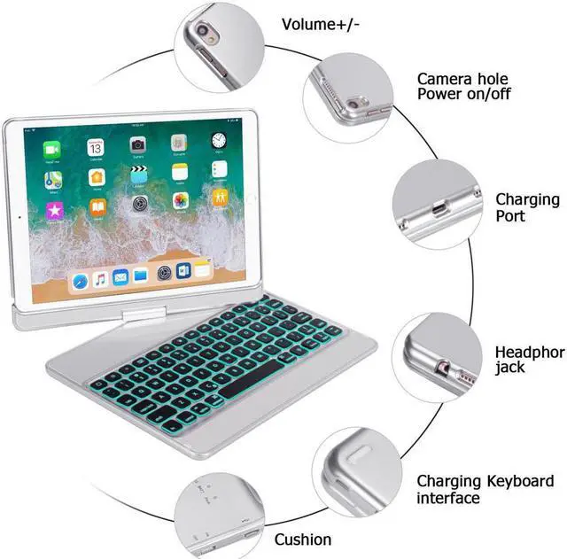 Alt view image 4 of 7 - iPad Pro 10.5 Keyboard Case Fit iPad Pro 10.5 inch 2017 / iPad Air 3rd Gen 10.5 inch 2019-360 Rotate Wireless 7 Colors Backlit Auto Wake Sleep Ultra-Thin iPad 10.5 Case with Keyboard